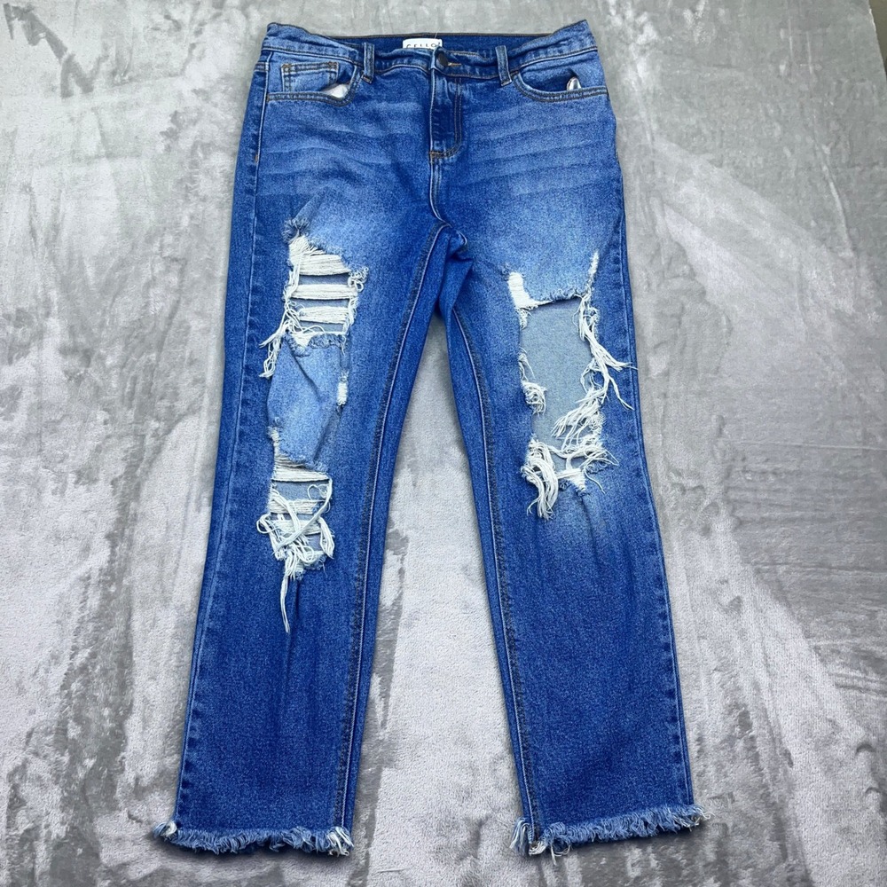 Cello Distressed Ripped Jeans Frayed Hem Denim Womens Sz 9 Fit 31" Grunge Skater